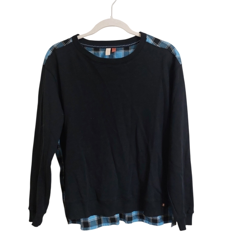 Pilcro Navy and Blue Plaid Sweatshirt